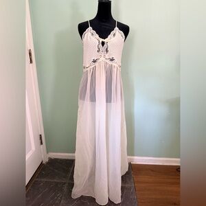 Vintage Lily of France Lace Nightgown Maxi Slip Dress Sheer Lingerie Size L